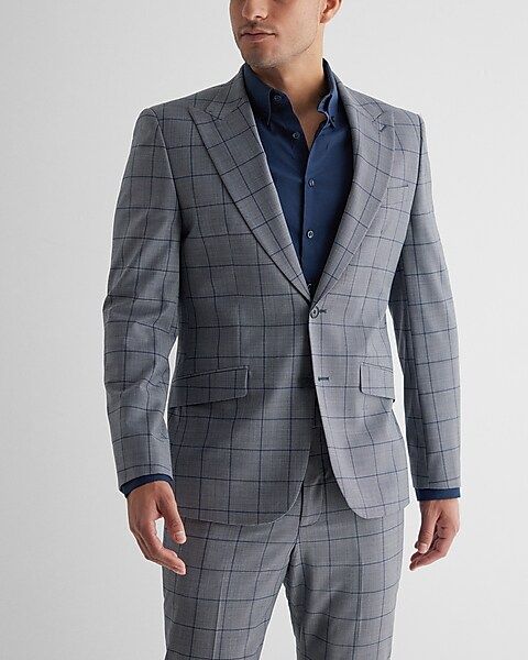 Extra Slim Windowpane Wool-Blend Modern Tech Suit Jacket | Express
