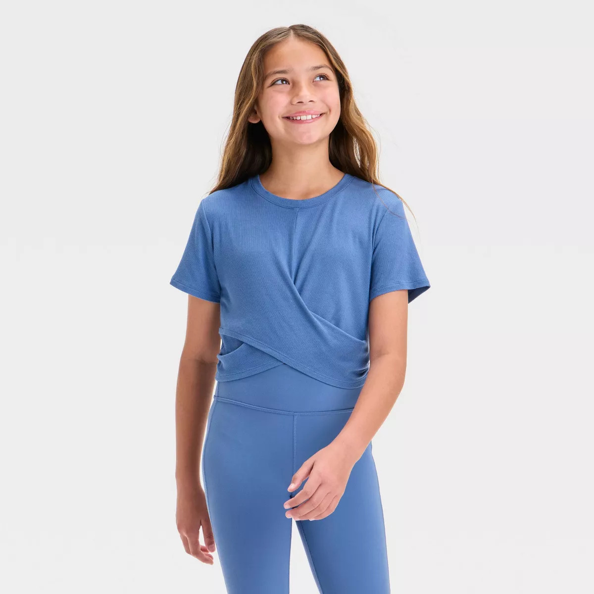 Girls' Twist Front Ribbed T-Shirt - All In Motion™ Blue M | Target