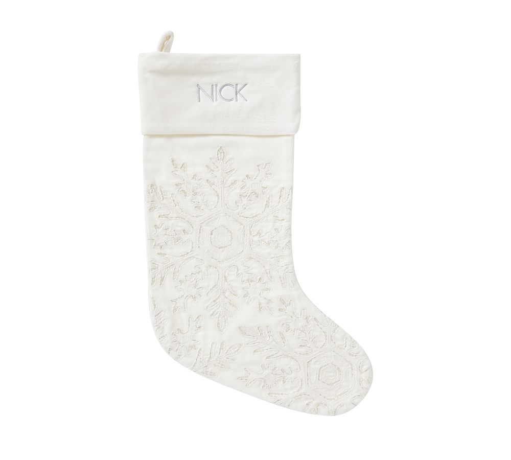Embellished Velvet Stockings, Ivory Snowflake, 9&amp;quot;x19.5&amp;quot;L | Pottery Barn (US)