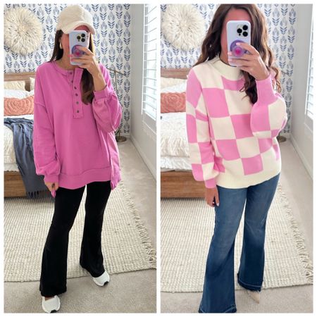 A couple of Amazon favorites this month! 
Left: This pink oversized pullover with such cute details. Wearing a small.  
Right: Wearing a medium in this adorable checkered sweater. Comes in several colors.
.


#LTKSeasonal #LTKover40 #LTKstyletip