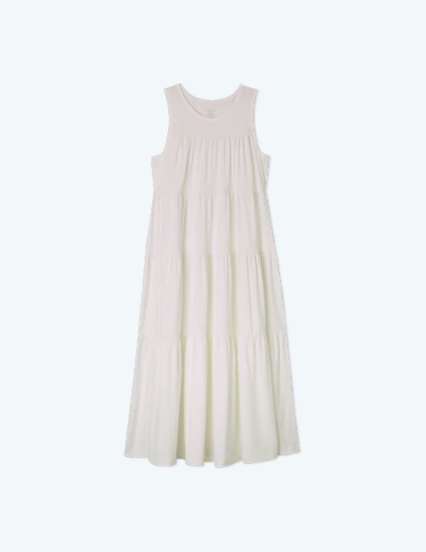 The Luxe Pima Tiered Dress - White Sand | SummerSalt