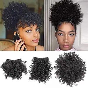 Afro Puff Drawstring Ponytail with Bangs Pineapple Updo Hair for Black Women,Short Kinky Curly Po... | Amazon (US)