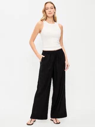 High-Waisted Linen-Blend Wide-Leg Pants | Old Navy (CA)