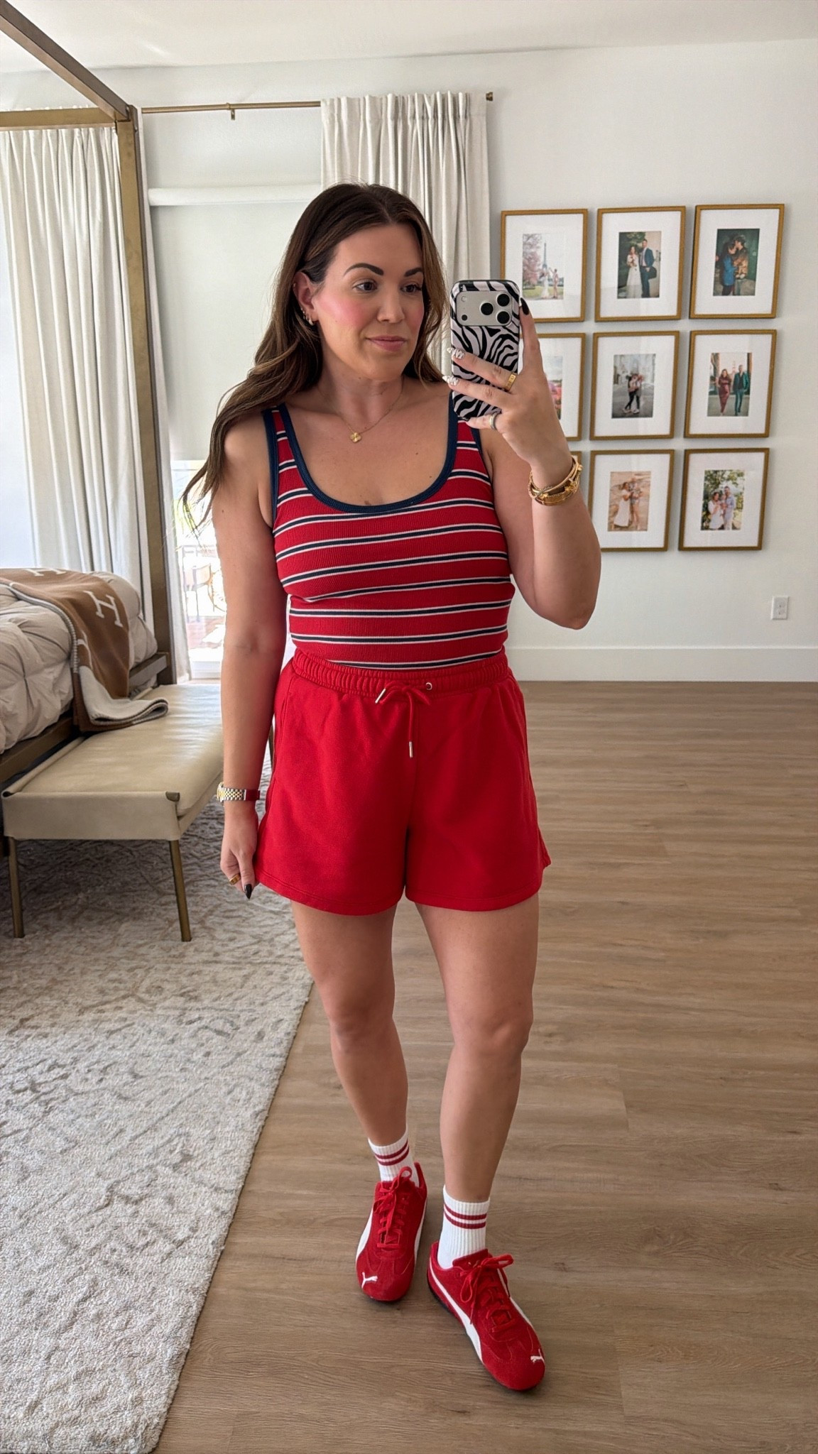 curvy midsize red sweat suit outfit! wearing size medium in red striped tank, shorts, and crew neck ❤️

#LTKSeasonal #LTKMidsize