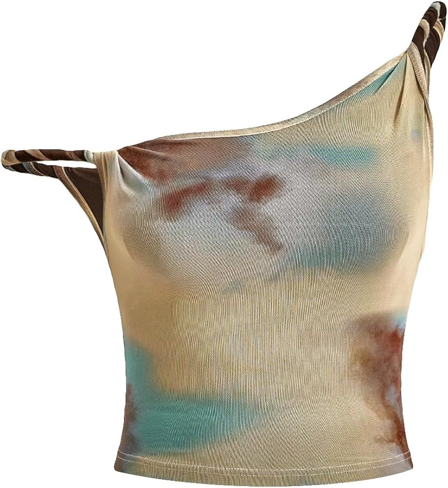 Verdusa Women's Tie Dye Asymmetrical Neck Sleeveless Mesh Crop Camisole Top | Amazon (US)