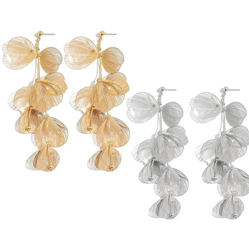 2 Pairs Big Flower Earrings for Women, Unique Gold Flower Earrings for Women Dangling Silver Statement Earrings, Trendy Dangle Flower Earrings Gold Elegant Earrings Silver Old Money Aesthetic Women | Amazon (US)