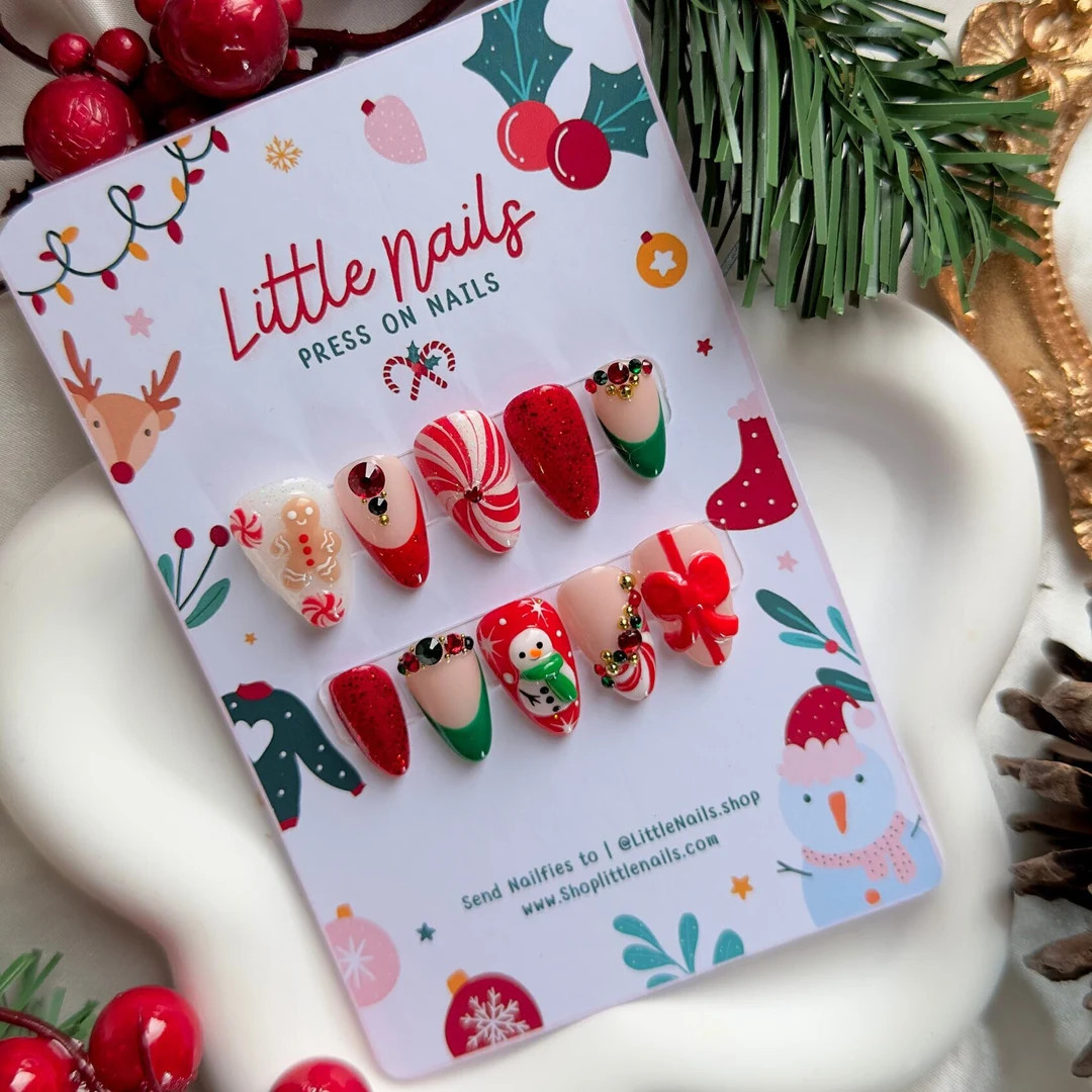 Pink 3D Holiday Nails, Candy Cane, Glue on Nails and Reusable Nails, Press on Nails - Etsy | Etsy (US)