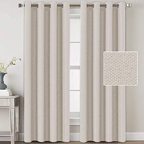 Linen Blackout Curtains 84 Inches Long for Bedroom / Living Room Thermal Insulated Grommet Curtain D | Amazon (US)