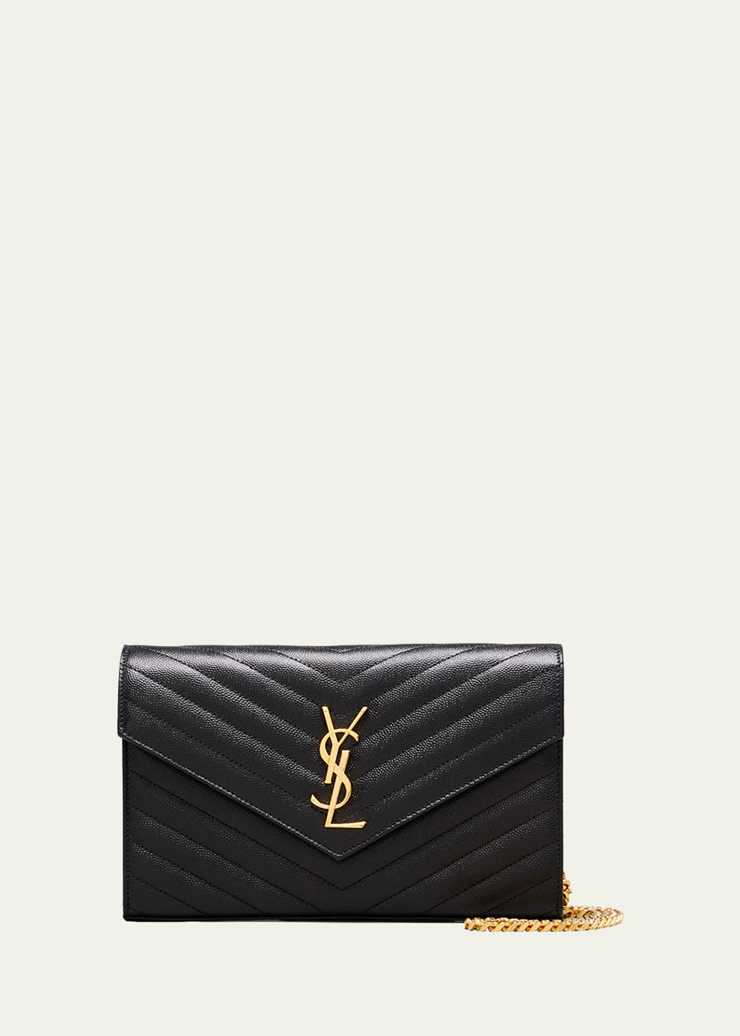 YSL Monogram Large Wallet on Chain in Grained Leather | Bergdorf Goodman