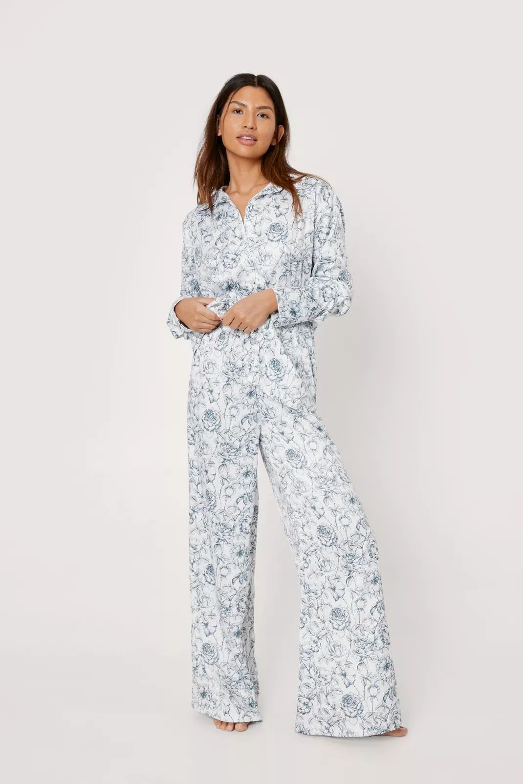 Recycled Satin Floral Oversized Pyjama Set | Nasty Gal (US)