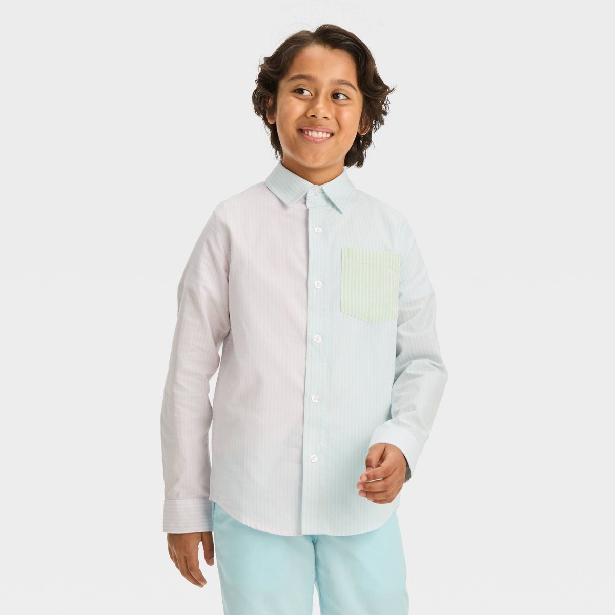 Boys' Long Sleeve Printed Poplin Button-Down Shirt- Cat & Jack™ | Target