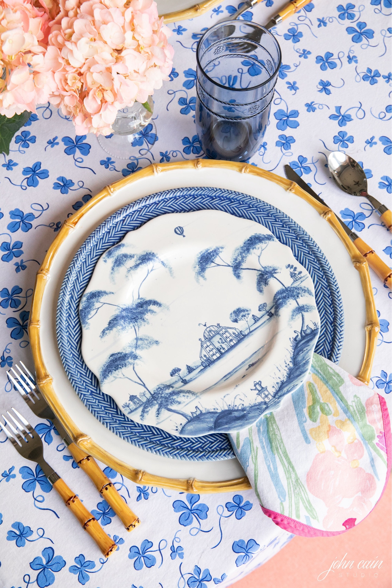 Table in Blue and white country estate and bamboo and basketweave by Juliska 

#LTKWedding #LTKParties #LTKHome