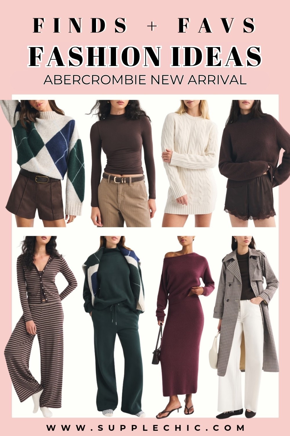 Nothing beats pulling out soft sweaters and comfortable matching sets once the weather cools down. From an oversized cable knit sweater to a rich burgundy knit dress, these Abercrombie new arrivals bring cozy textures and timeless colors into your fall wardrobe. Abercrombie new arrivals, Abercrombie fall fashion, fall outfit ideas, fall wardrobe essentials, women's fall clothing, cozy fall sweaters, matching lounge sets, knit dress outfit, plaid trench coat, fall capsule wardrobe. @abercrombie