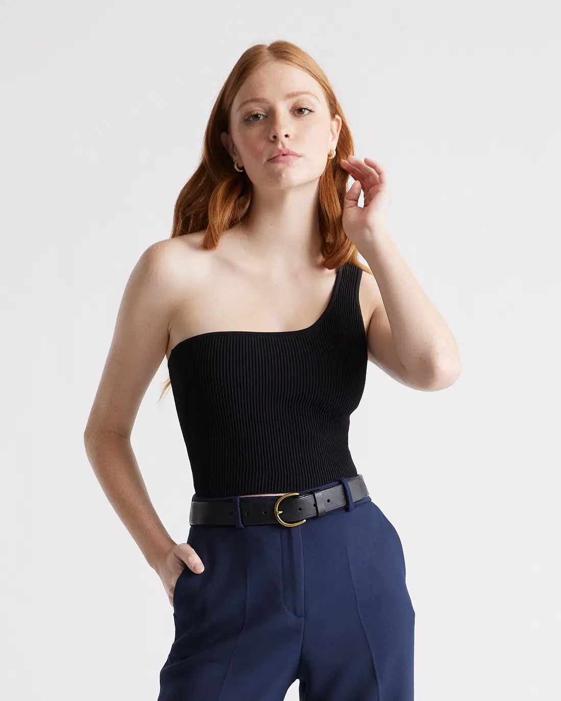 Cropped One Shoulder Ribbed Knit Tank | Quince