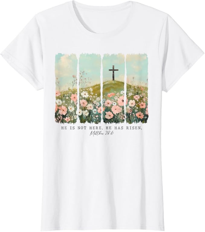 He is Risen Christian Wildflower Happy Easter Women Girls T-Shirt | Amazon (US)