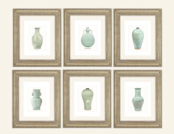 6 Set of Chinoiserie Celadon Green Porcelain Vase | Etsy | Etsy (US)