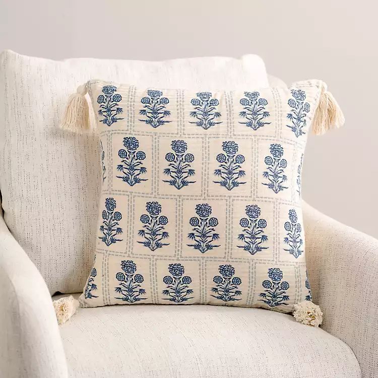 Blue Floral Print Gauze Pillow | Kirkland's Home
