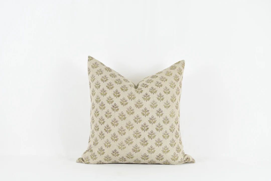 Still Floral Block Print Linen Pillow Cover - Etsy | Etsy (US)