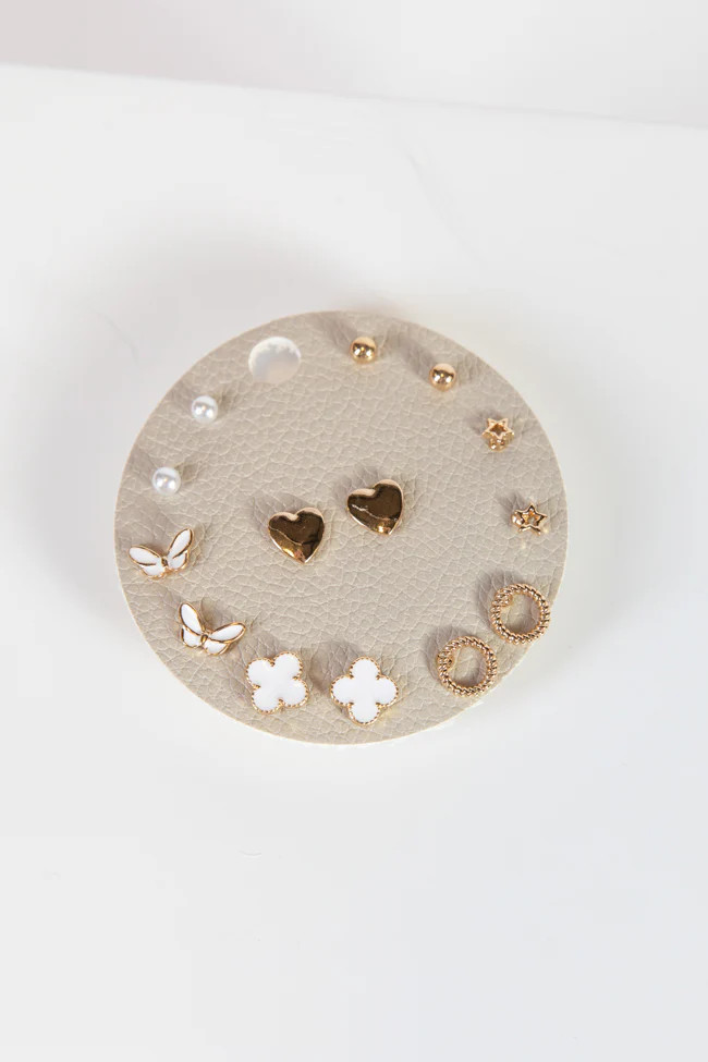 Gold Heart Stud Earring Set | Pink Lily