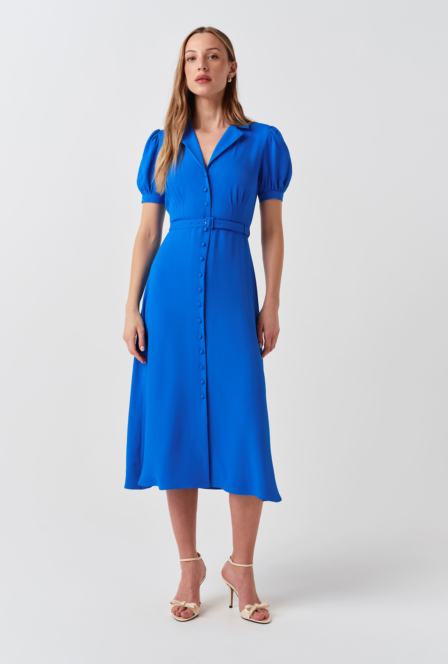 Phoebe Timeless Crepe Collared Button Down Dress | Ghost
