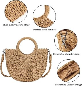 Womens Straw Beach Bag Woven Crossbody Shoulder Bags Top Handle Satchel Handbag Purse for Summer | Amazon (US)