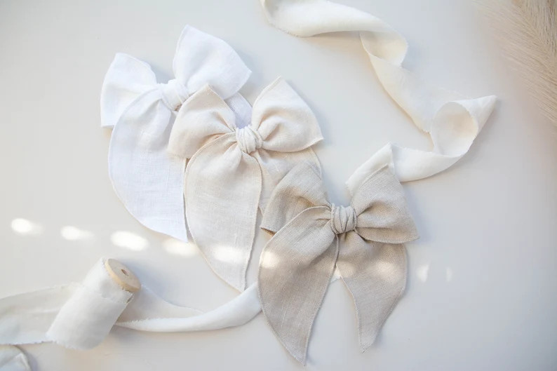 Linen Large Fable Bow Linen Fable Bow Pink Hair Bow Fable - Etsy | Etsy (US)