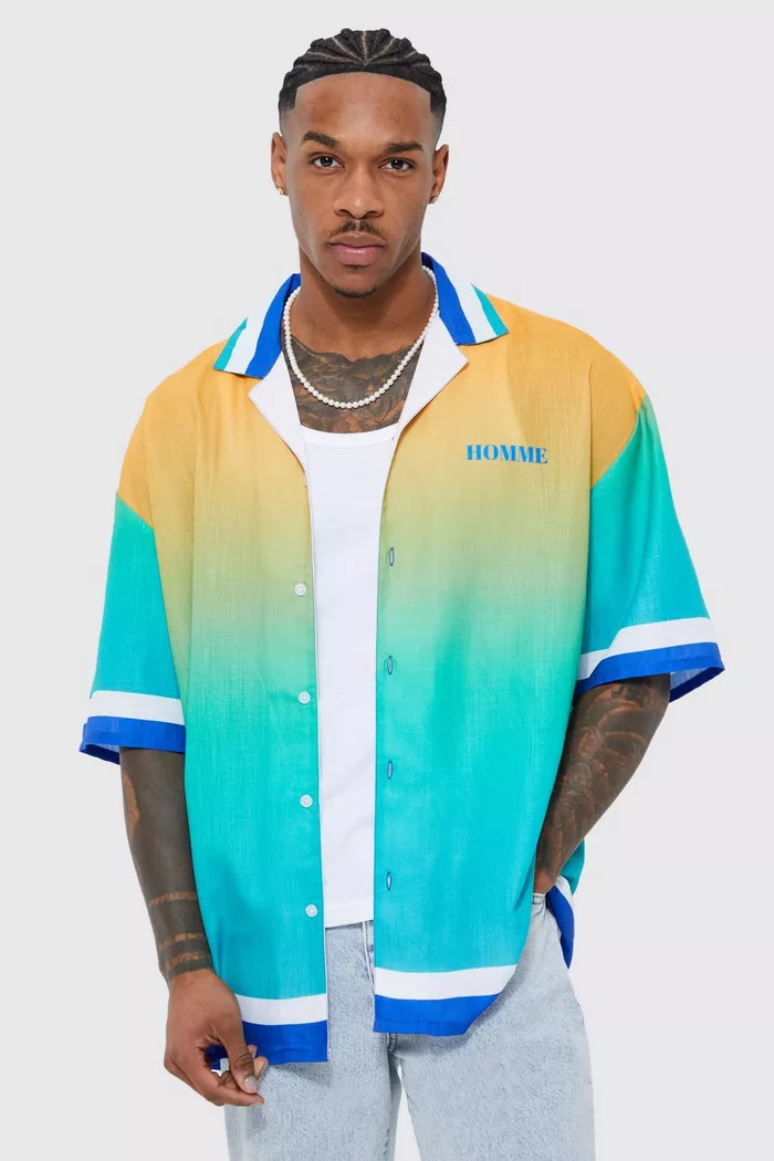 Short Sleeve Slub Boxy Oversized Graphic Shirt | Boohoo.com (UK & IE)