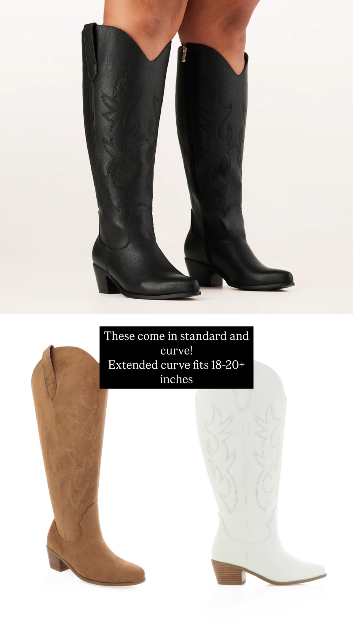 The perfect pair of cowboy boots! Comes in standard and extended curve calf! The extended curve calf actually fits a wide calf 18-20+ inches!

#LTKSeasonal #LTKFestival #LTKShoeCrush