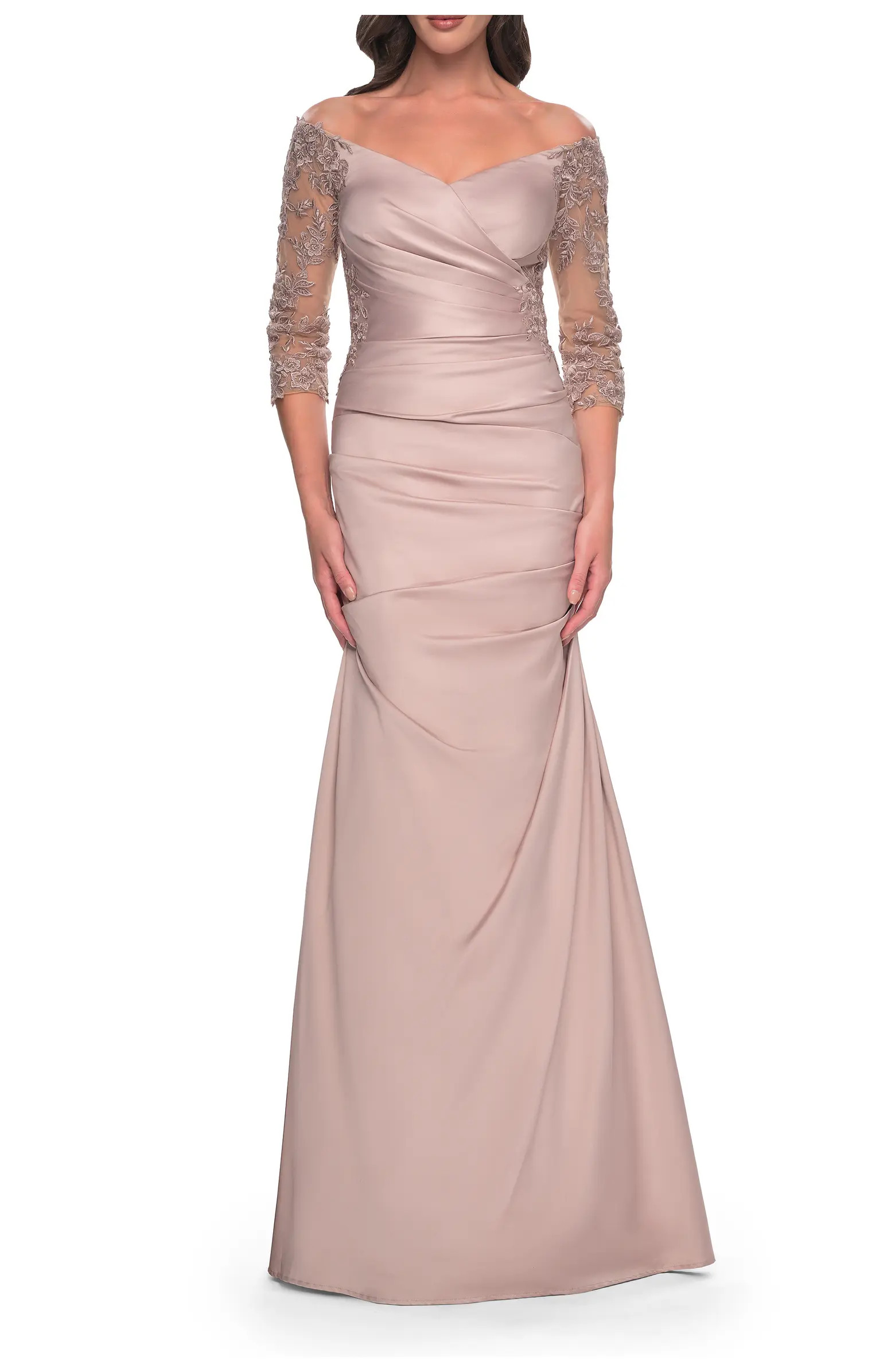 Mermaid Satin Dress with Gathering and Off the Shoulder Top | Nordstrom