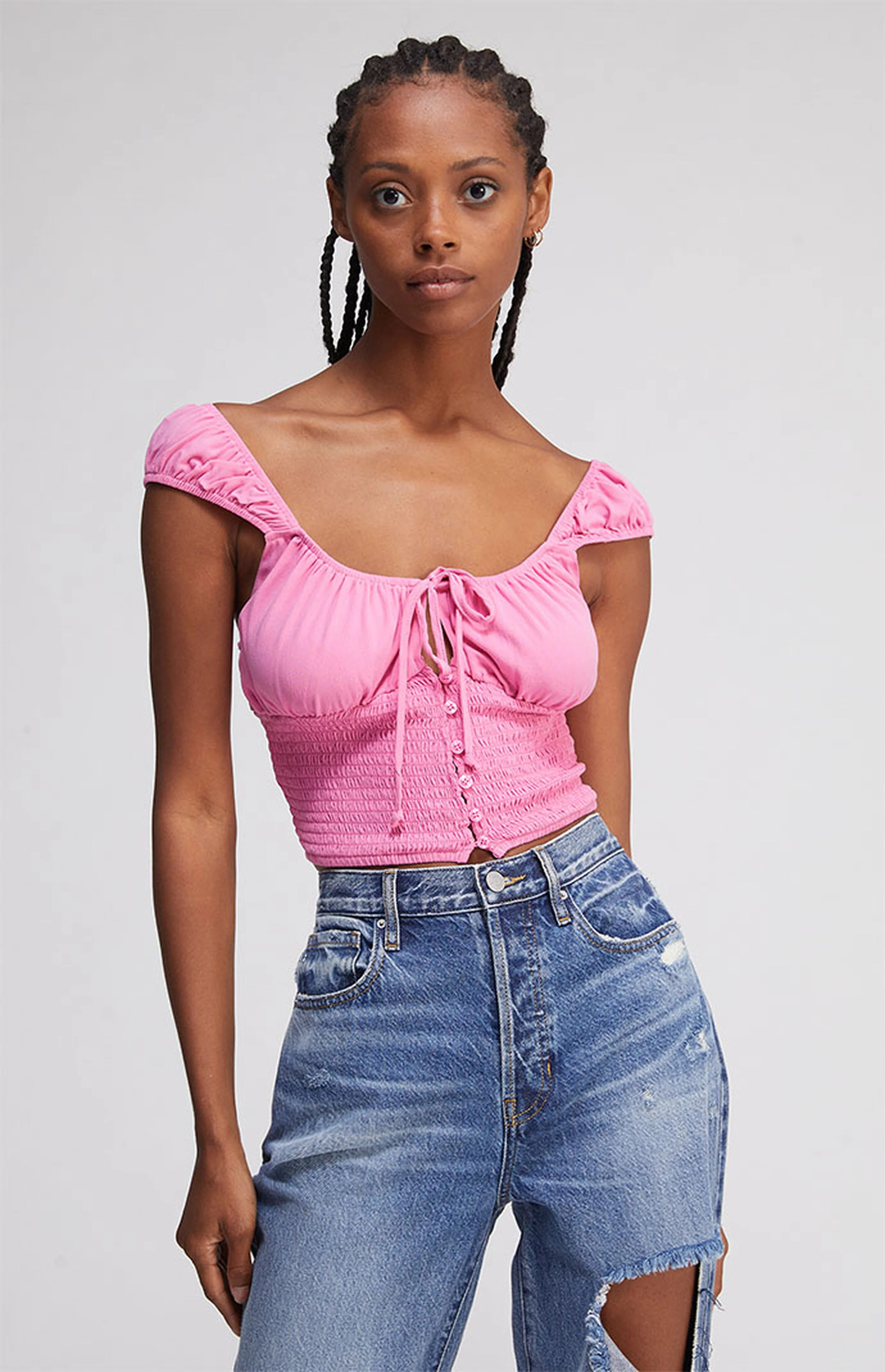 LA Hearts Smocked Button Down Top | PacSun | PacSun