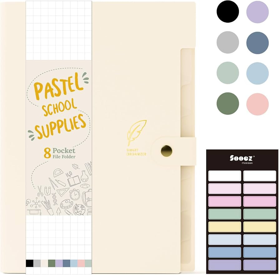 Sooez 8 Pocket Accordion File Organizer, Pastels Expanding File Folder | Amazon (US)