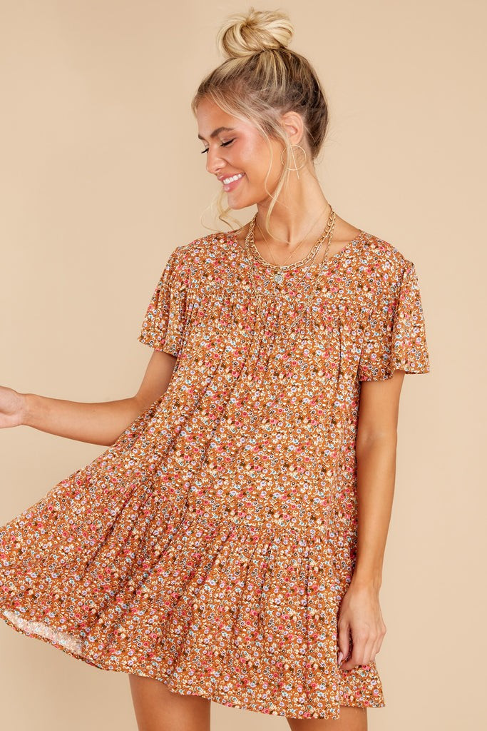Sunny Days Rust Floral Print Dress | Red Dress 