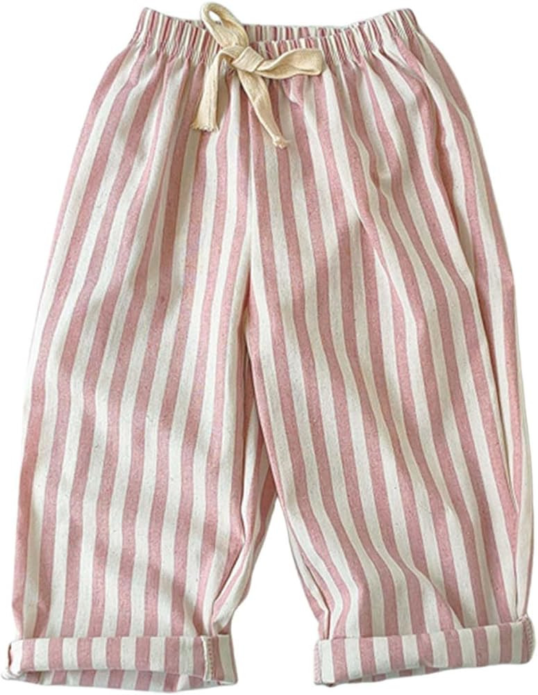 Kids Boys Girls Striped Linen Haram Pants Elastic Waist Baby Toddler Lounge Long Pants Spring Sum... | Amazon (US)