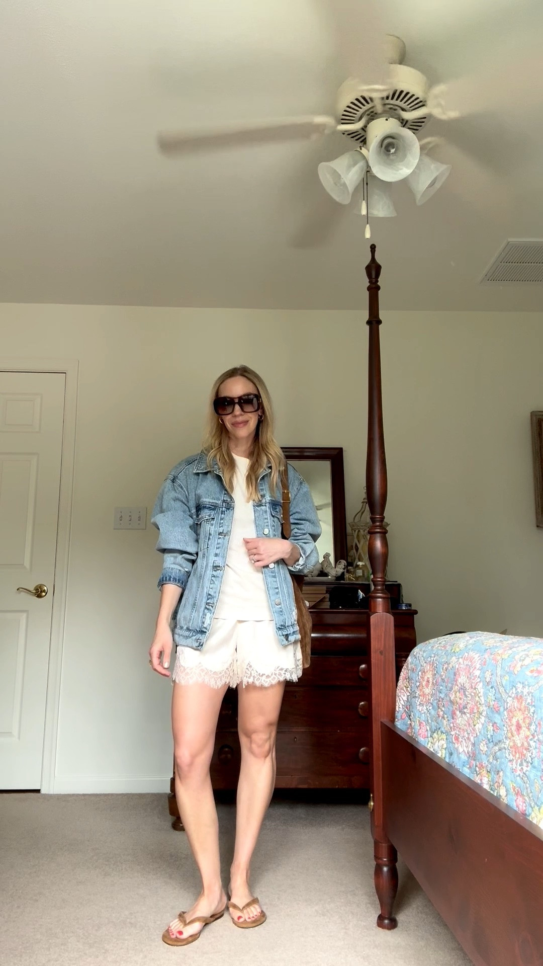 Lace shorts styled with boxy tee, oversized denim jacket, thong sandals, YSL suede bucket bag

#LTKSeasonal #LTKOver40 #LTKSaleAlert