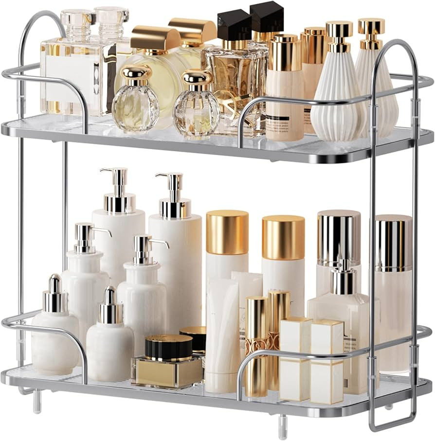 2 Tier Corner Bathroom Counter Organizer, Cosmetic Skincare ，Bathroom Countertop Perfume Tray V... | Amazon (US)