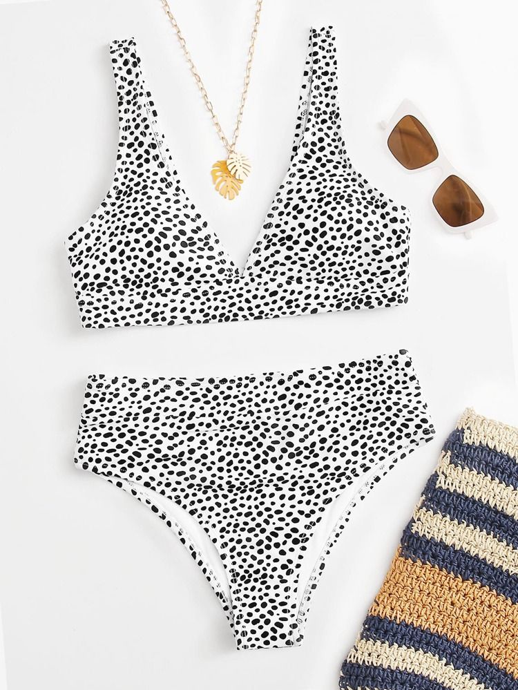 Dalmatian Ruched Bikini Swimsuit | SHEIN