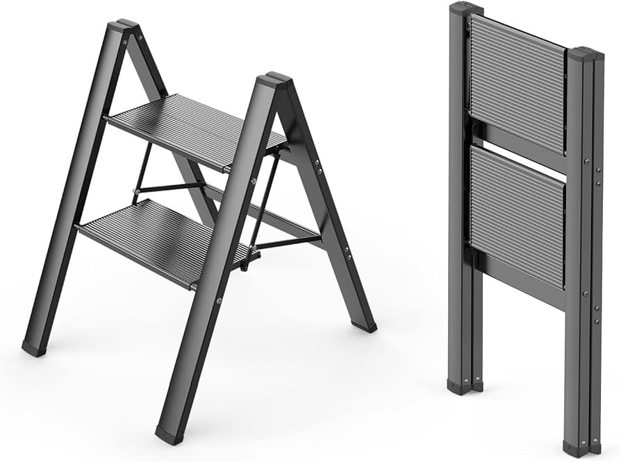 WOA WOA Step Ladder 2 Step Folding, Lightweight Portable Anti-Slip Aluminum Ladder for Household,... | Amazon (US)
