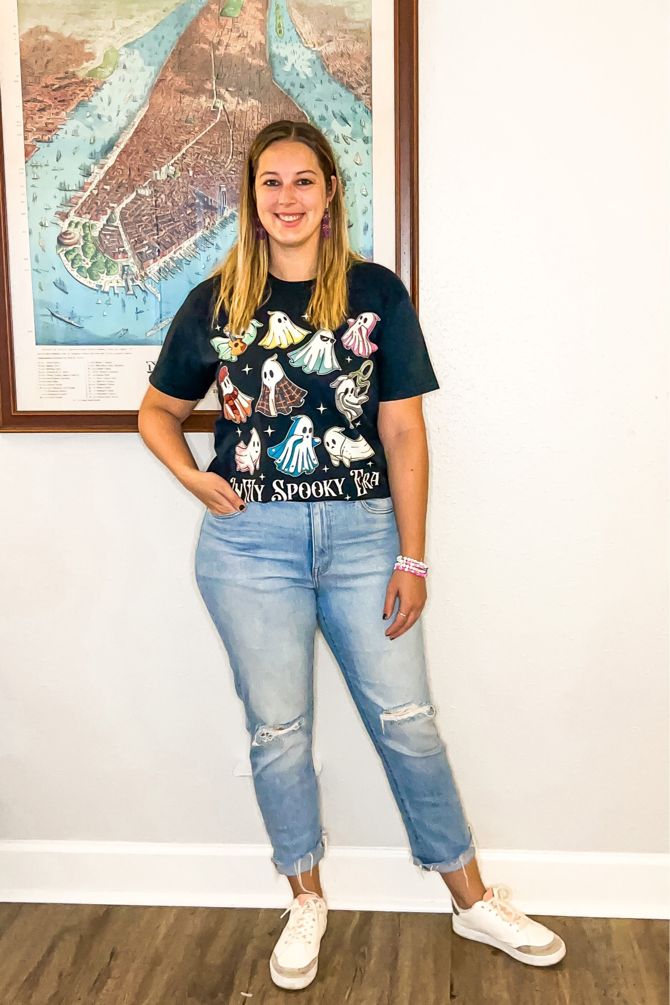 Taylor swift eras tour movie casual outfit - amazon in my spooky era eras t-shirt (size large), madewell boyfriend jeans (size 10), Avara white sneakers (size 9), and Etsy lilac butterfly earrings 

Midsize, midsize outfit, size 10, ootd, Outfit inspo, Taylor Swift, the eras tour, Halloween shirt, graphic tees, casual outfit, fall outfit, amazon finds, affordable outfit, comfy outfit, ghosts shirt, Etsy finds, 

#LTKHalloween #LTKxMadewell #LTKmidsize