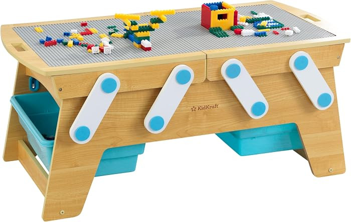 KidKraft Building Bricks Play N Store Wooden Table, Children's Toy Storage with Bins, 200+ Buildi... | Amazon (US)