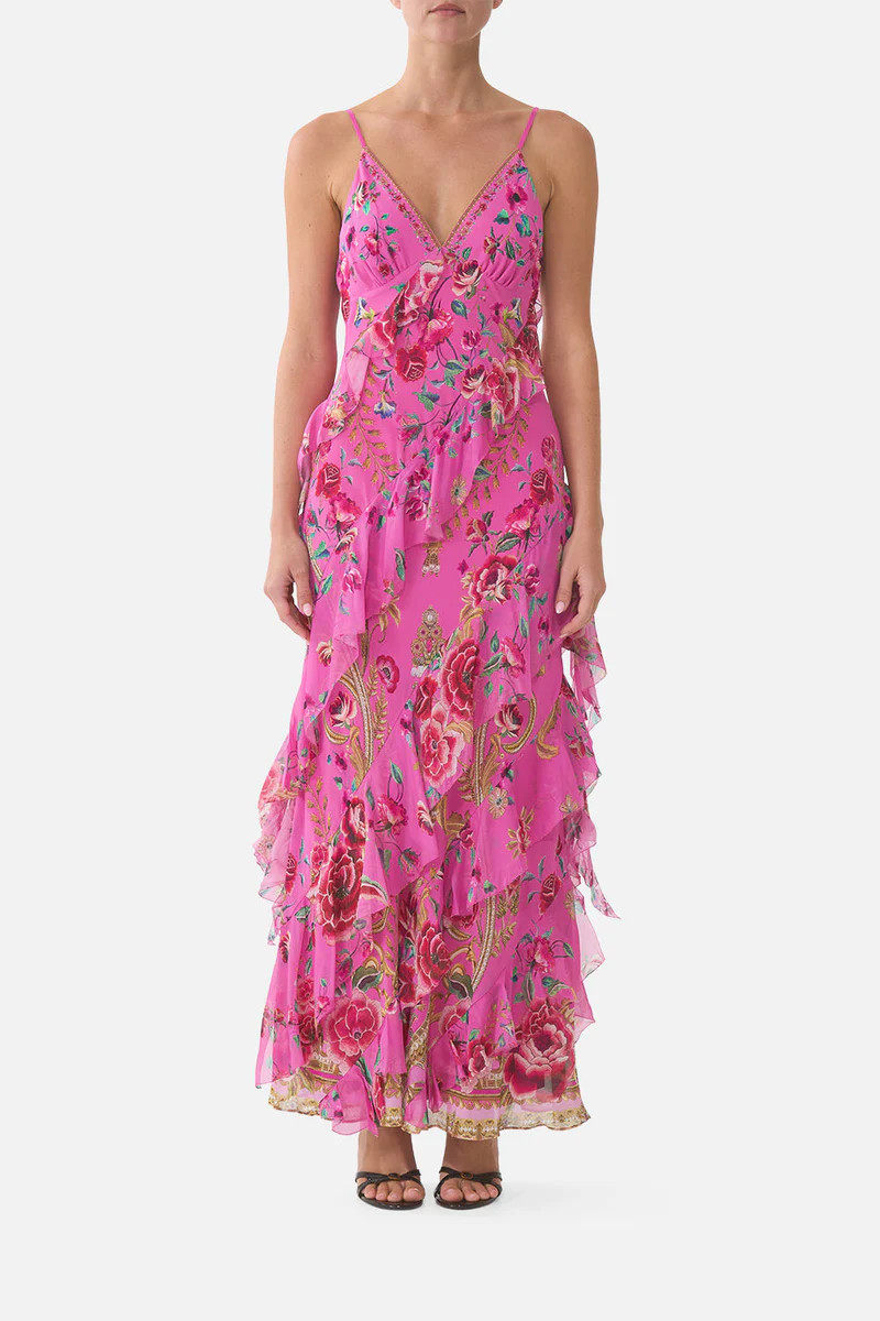 ASYMMETRICAL RUFFLE SLIP DRESS MATADORA FLORA | Camilla US