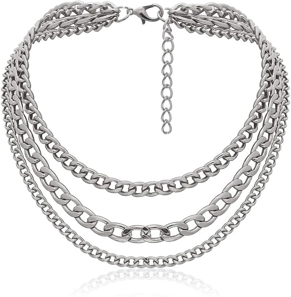Vintage Style Gold Silver Thick Chunky Chain Layered Necklaces Choker Hollow Out Round Circle Inl... | Amazon (US)