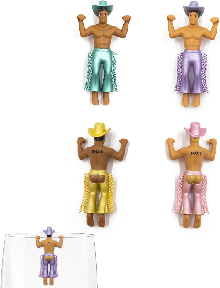 NPW Drinking Buddies Disco Cowboys Drink Markers Wine Glass Charms Cowboy Theme 4 Count | Amazon (US)