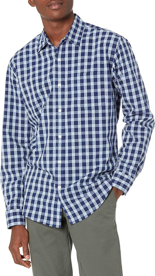 Amazon Essentials Men's Regular-Fit Long-Sleeve Plaid Poplin Shirt | Amazon (US)