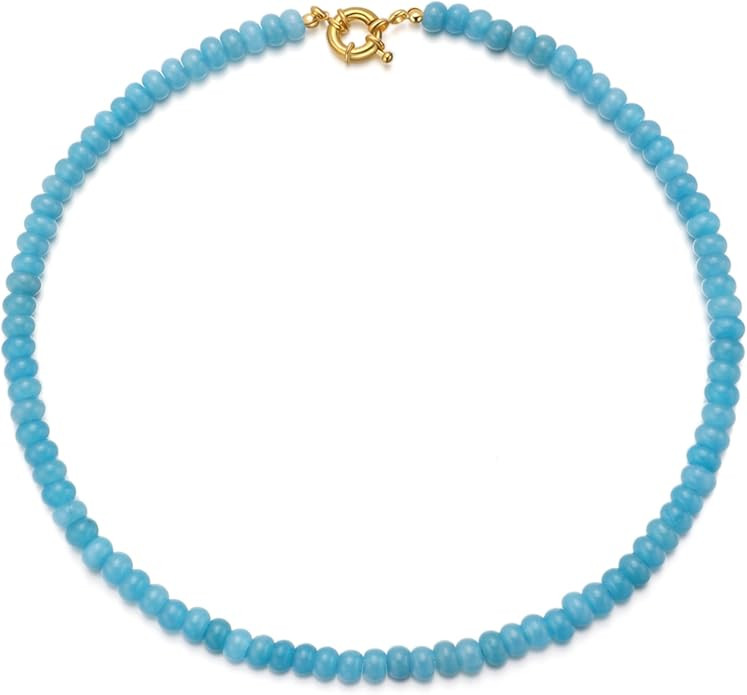 Beaded Gemstone Necklaces for Women, Bohemian Colored Choker Natural Stone Bead Decoration Summer... | Amazon (US)