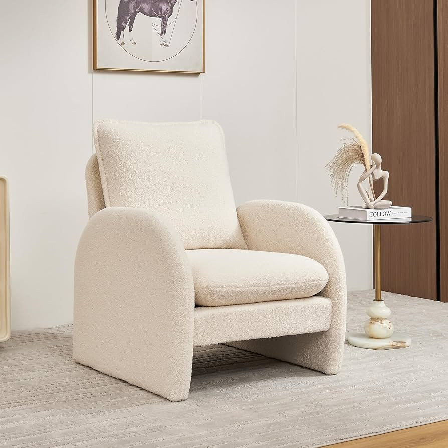 Modern Accent Chair, Lambswool Fabric ArmChair, Sherpa Upholstered Leisure Chair with High Back &... | Amazon (US)