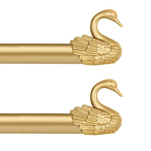TANGWIN 2 Pack Gold Curtain Rods 28 to 48 Inch,1 Inch Heavy Duty Curtain Rods with Brackets,Adjustable Curtain Rod Set,Decorative Swan Finials Drapery Rods,Single Window Curtain Rods 18-45",Brass Gold | Amazon (US)