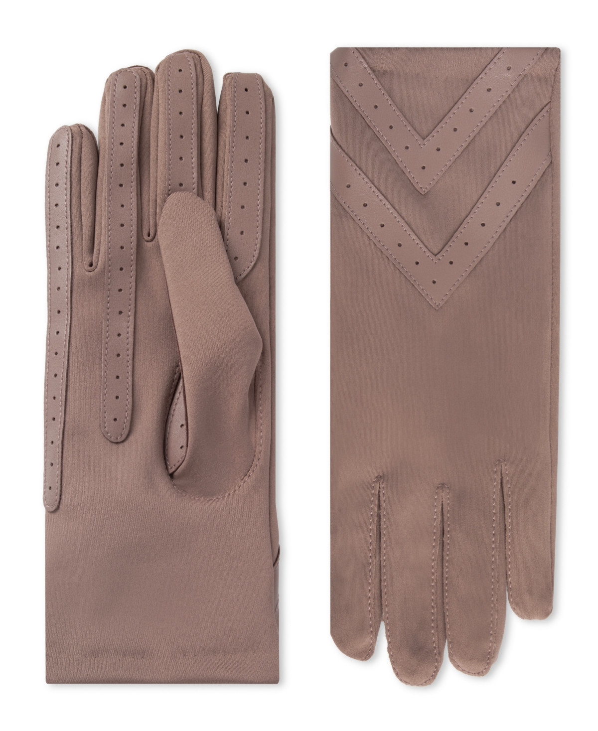 Isotoner Women's Spandex Touchscreen Gloves with Chevron Detail - Deep Taupe | Macy's