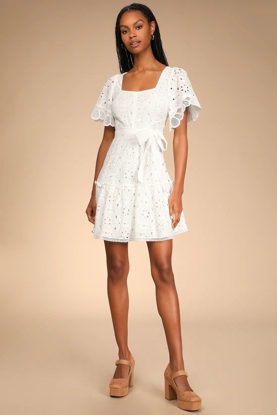 Ask You Out White Eyelet Cotton Short Sleeve Mini Dress | Lulus (US)