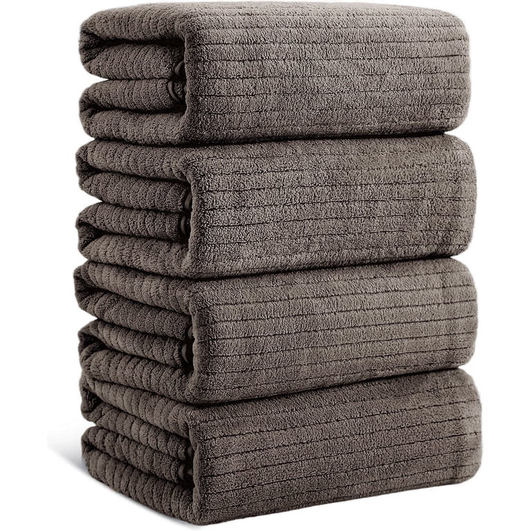 Jessy Home 4 Pack Dark Brown Stripe Large Bath Towels Set Oversized Microfiber Bath Sheet Soft To... | Walmart (US)