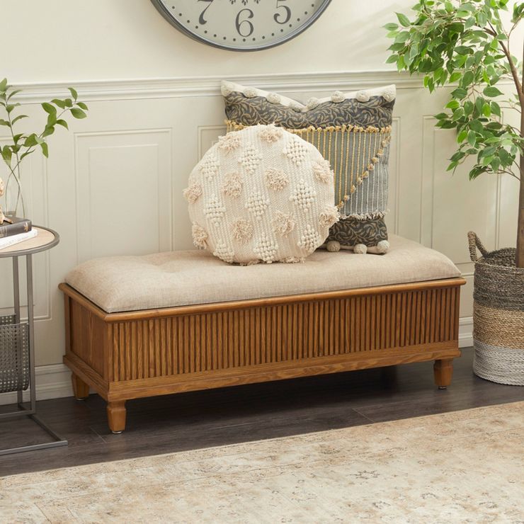 Traditional Upholstered Faux Leather Wood Bench Brown - Olivia & May | Target